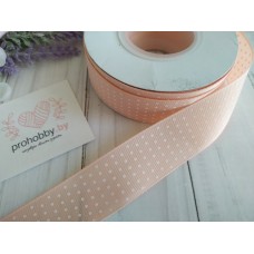 Лента репсовая 25 мм "Мелкий горох на персиковом" №213